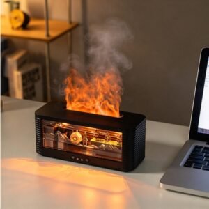 Water flow simulation flame humidifier
